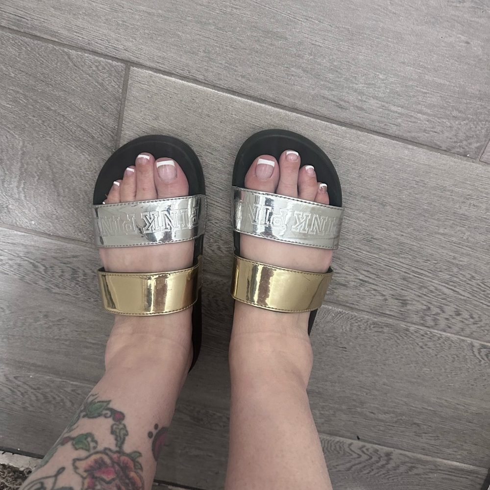 Metallic Silver and Gold Women's Slides PINK (9)